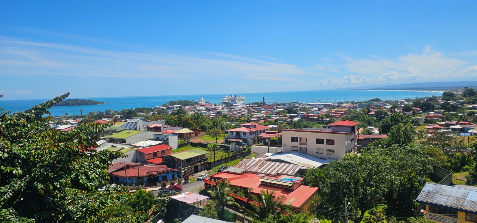 Panoramic view of Limon with cruise ship